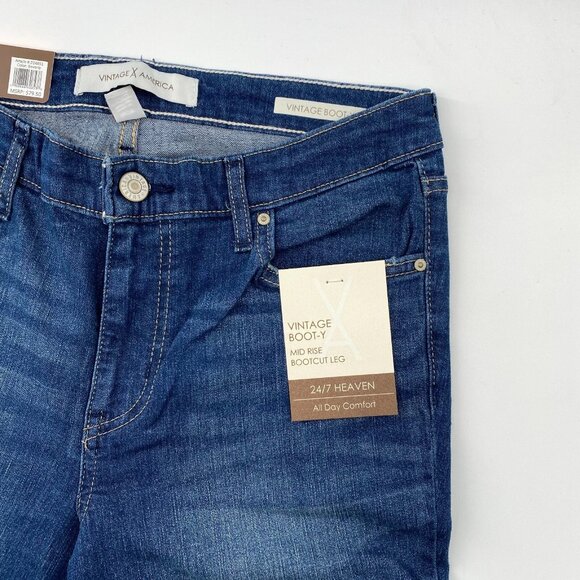 Vintage America Women's Boot Cut Jeans sz 12/31 Boot-y Mid-Rise Slim Dark Wash - Picture 3 of 6